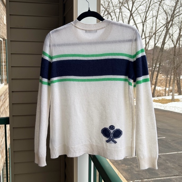 🆕 Alashan 💯 Cashmere Pickleball Sweater White Striped Sport Knit Luxury Size M - Picture 4 of 13